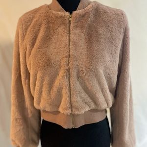 Love University women’s faux fur light pink jacket, medium